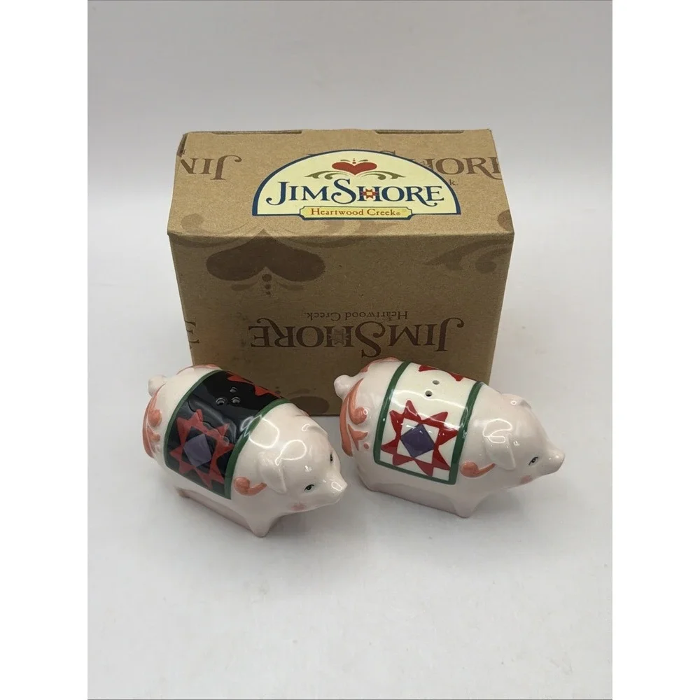 Jim Shore Salt Pepper Shakers Heartwood Creek Ceramic Enesco Pig NIB